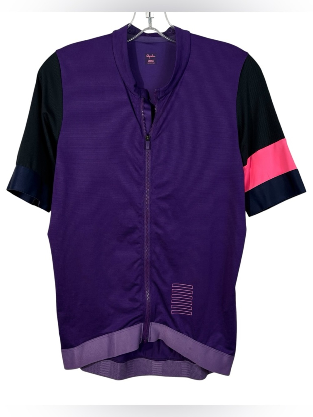 Rapha Men's Pro Team Cycling Training Jersey Purple Pink Stripe Full Zip Large L